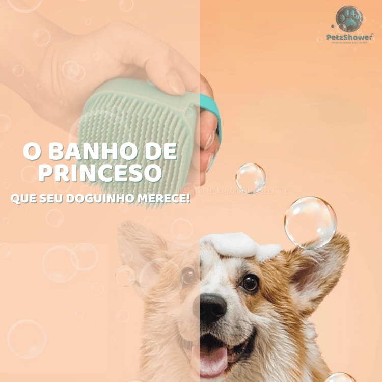 Escova de banho com dispenser de shampoo - PetzShower™